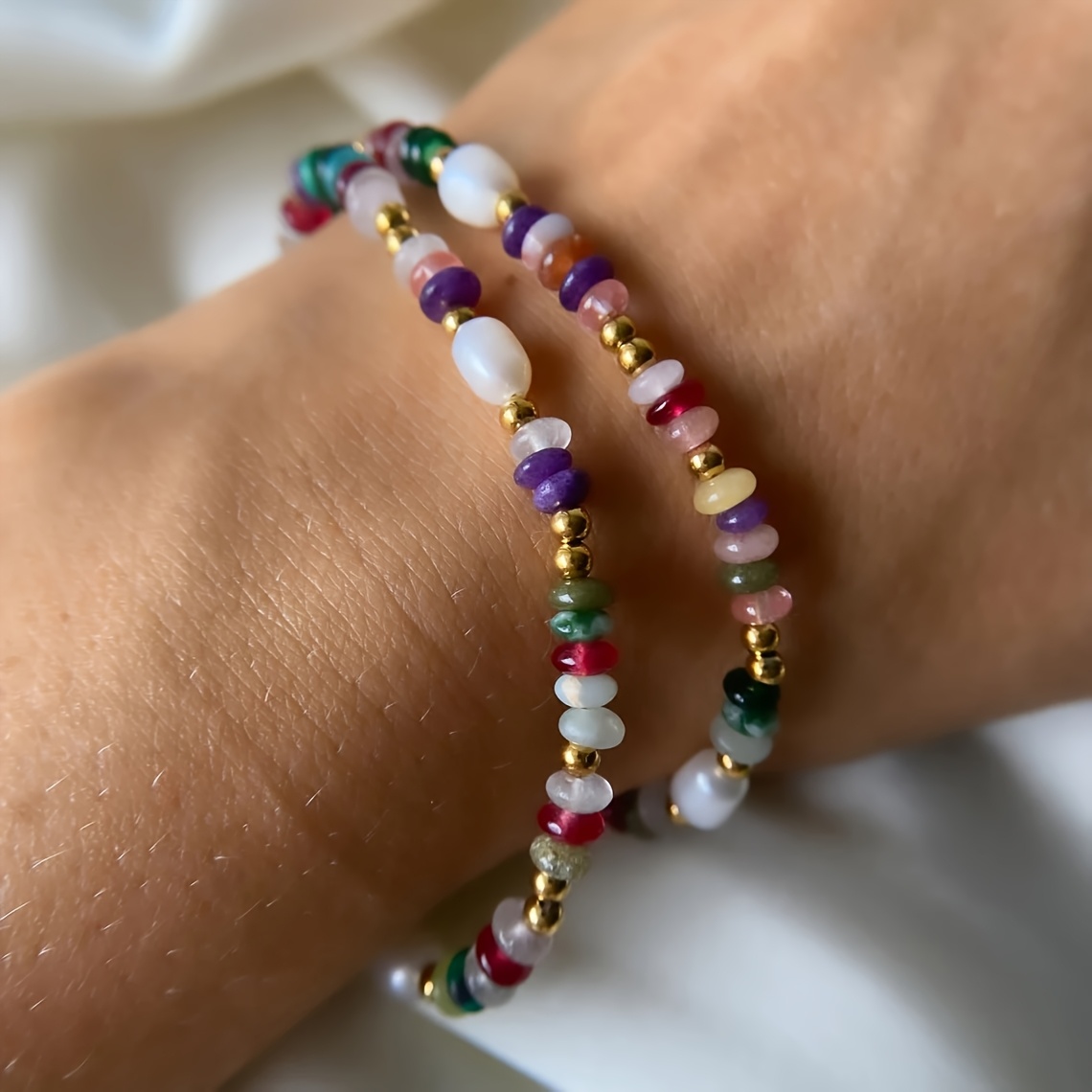 Bohemian Style Stone & Pearl Choker + Bracelet Set